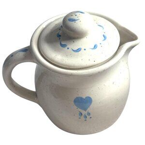 Stoneware Ceramic Creamer With Lid Blue Heart Design Unique Heart 7"